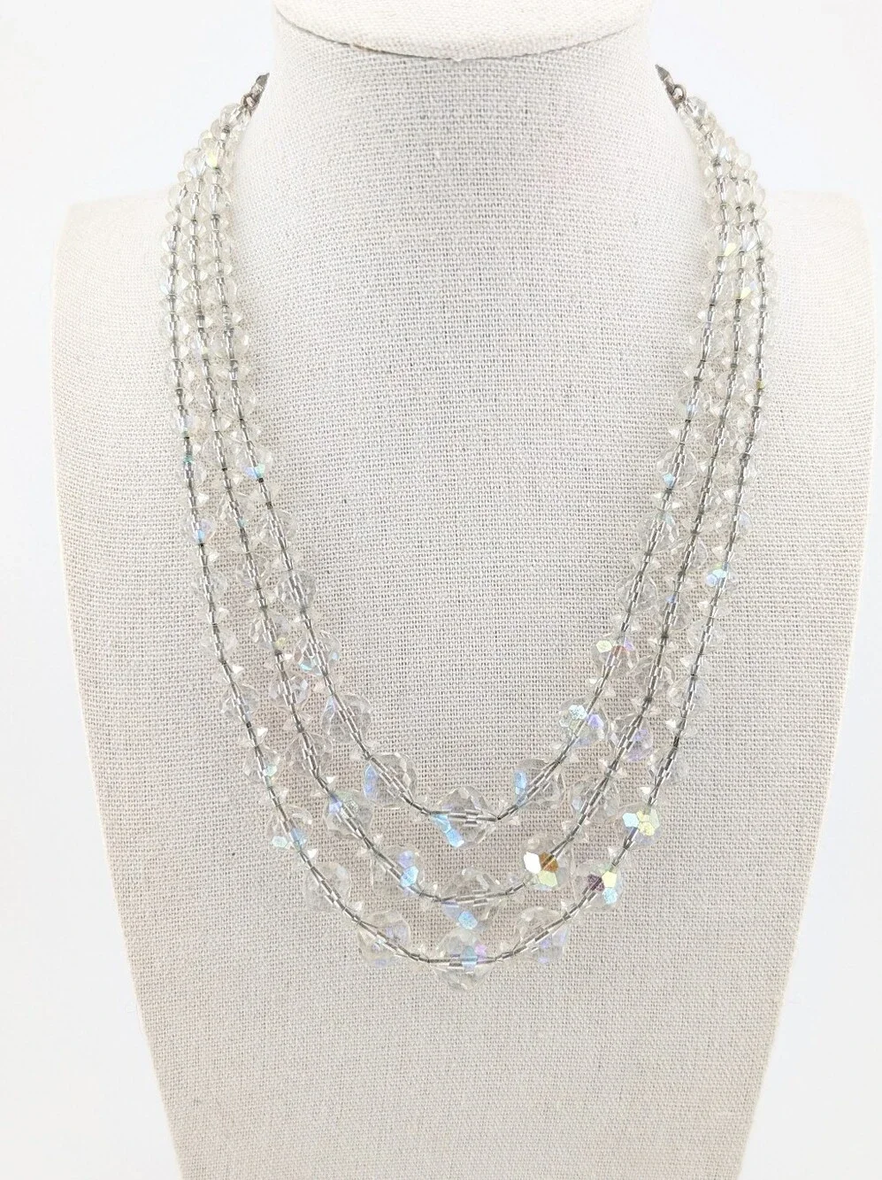 Laguna VTG AB Crystal Multi Strand Layered Statement Necklace Aurora Borealis